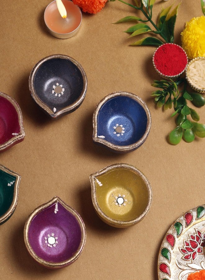 TrendBell Handmade Terracotta Set of 6 Multicolor Clay Diya for Diwali/Navratri Decorations Oil Lamp Diwali Clay Diya Tea Light Holder Indian Decor Festival Gifts Puja Items | TRBD6-01 - Image 5